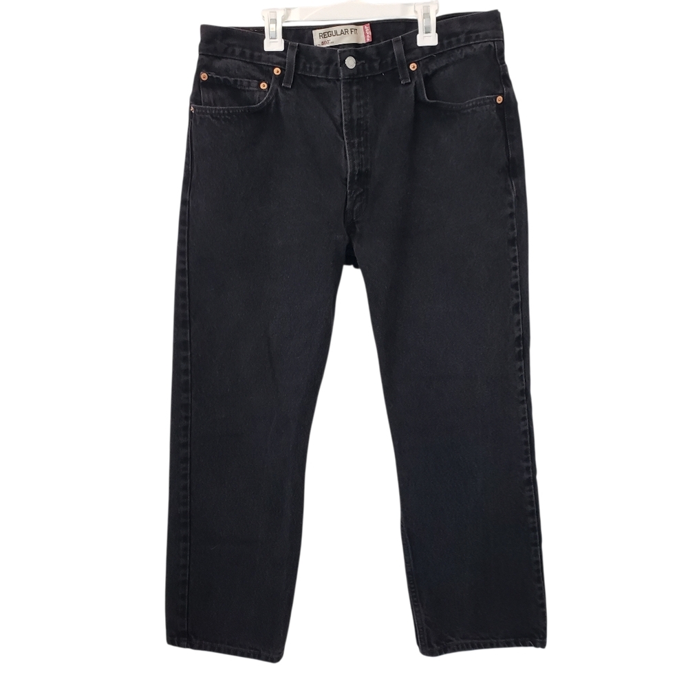 Vintage Levis 505 Regular Fit Straight Leg Denim Black Jeans Red Tab Mens 36/29